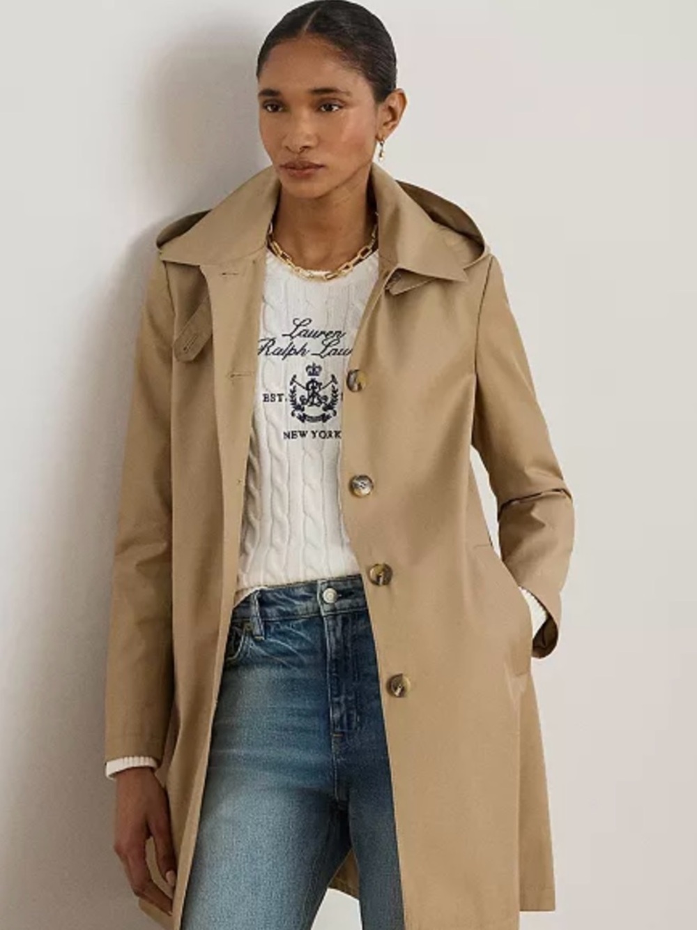 Ralph Lauren Tan Hooded Trench Coat